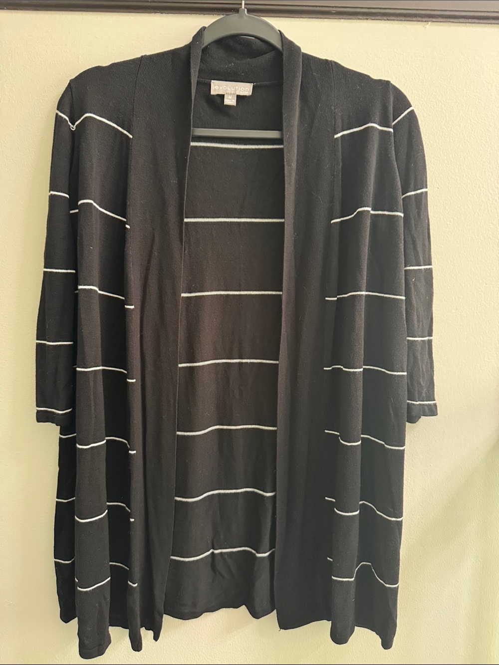 Black & White Striped Open-Front Knit Cardigan